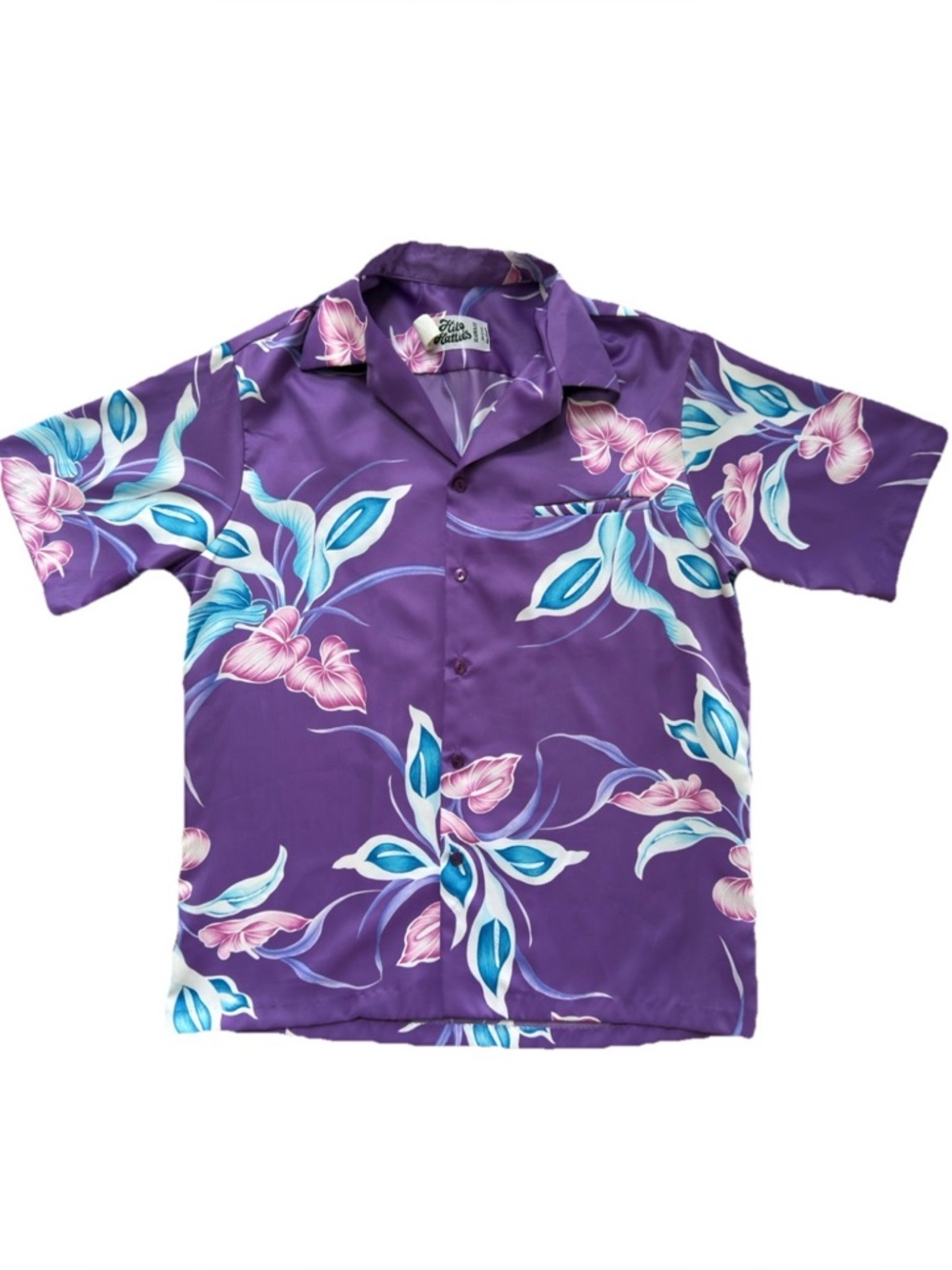 Hilo Hattie Vintage 70s Men’s Hawaiian Button Up Shirt Purple Flowers Sz L